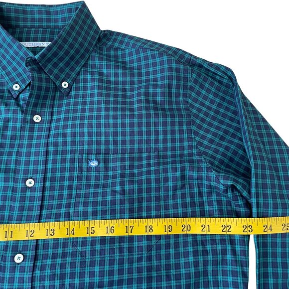 Southern Tide Men's Size Large Long Sleeve Button-Down Plaid Shirt Blue Green - Picture 3 of 5
